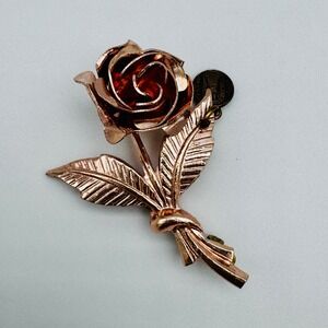Vintage Copper Tone Rose Brooch & Religious Medal Our Lady Of Loreto Medal Charm